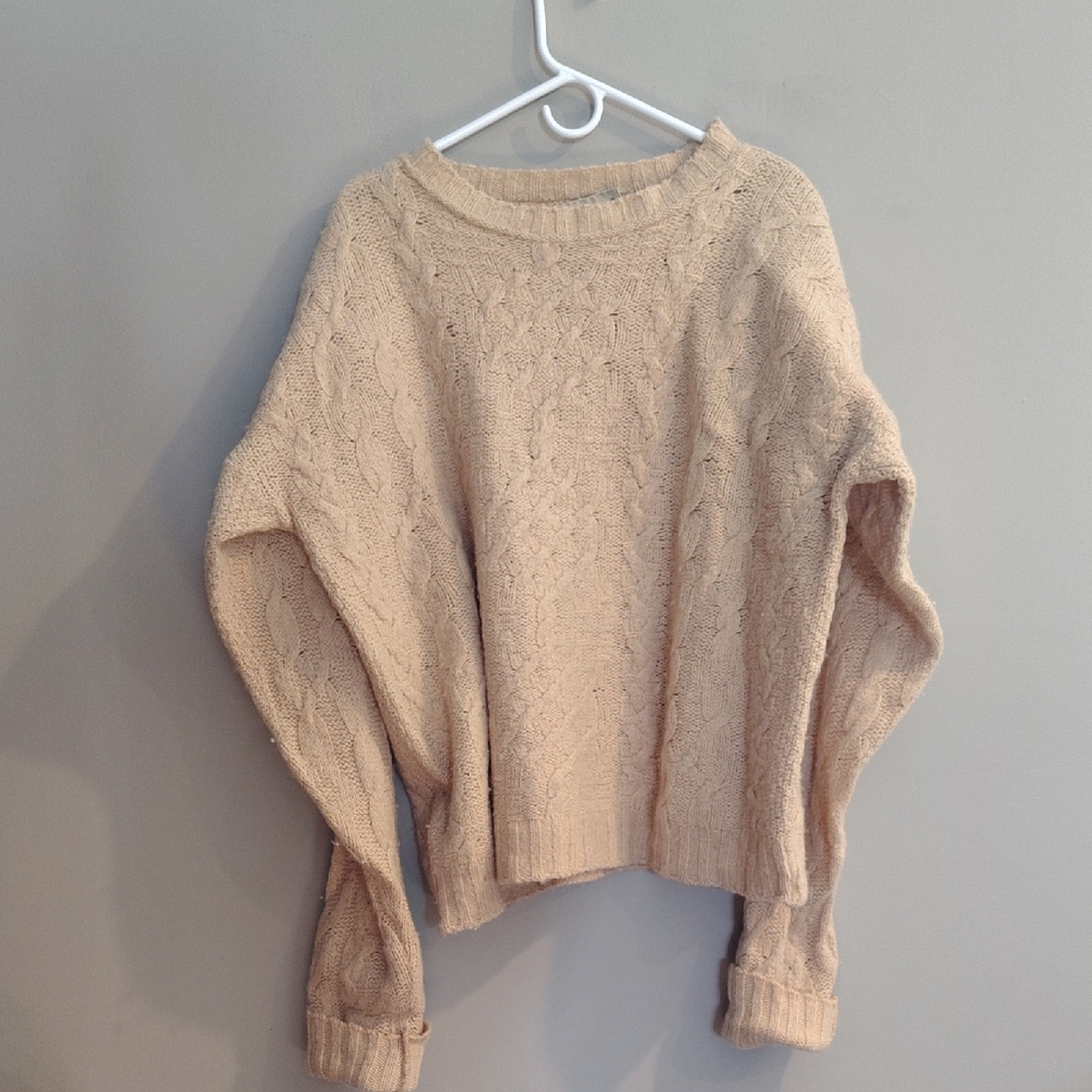 Eddie Bauer Men's Xlg Cable Knit Beige Wool/Nylon Blend Sweater